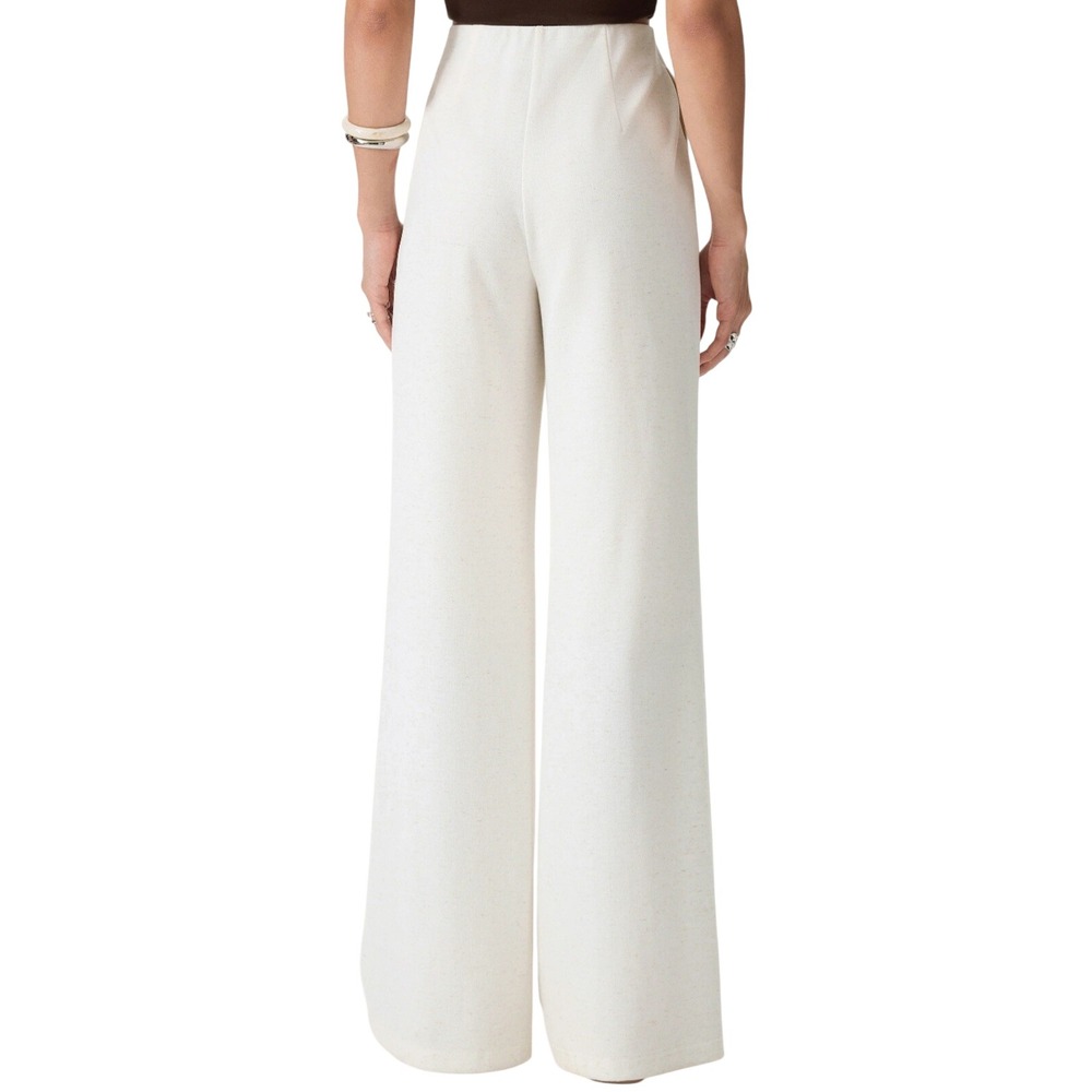 NWT OGL Airy Stretch Linen Wide Flare Pants M/P White Pleated High Waist Pockets - Picture 3 of 11